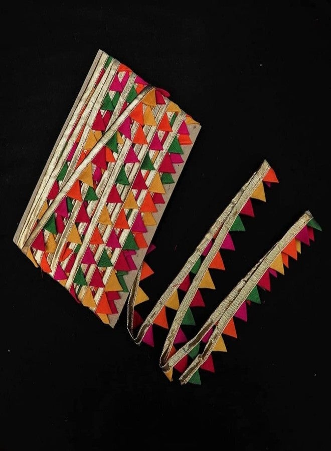 Anida Multi Colour Trim, Indian Multi-Color Triangles Lace Trim with Gota Strips Border, Festive Wedding Saree Border 9 Meter - Image 3